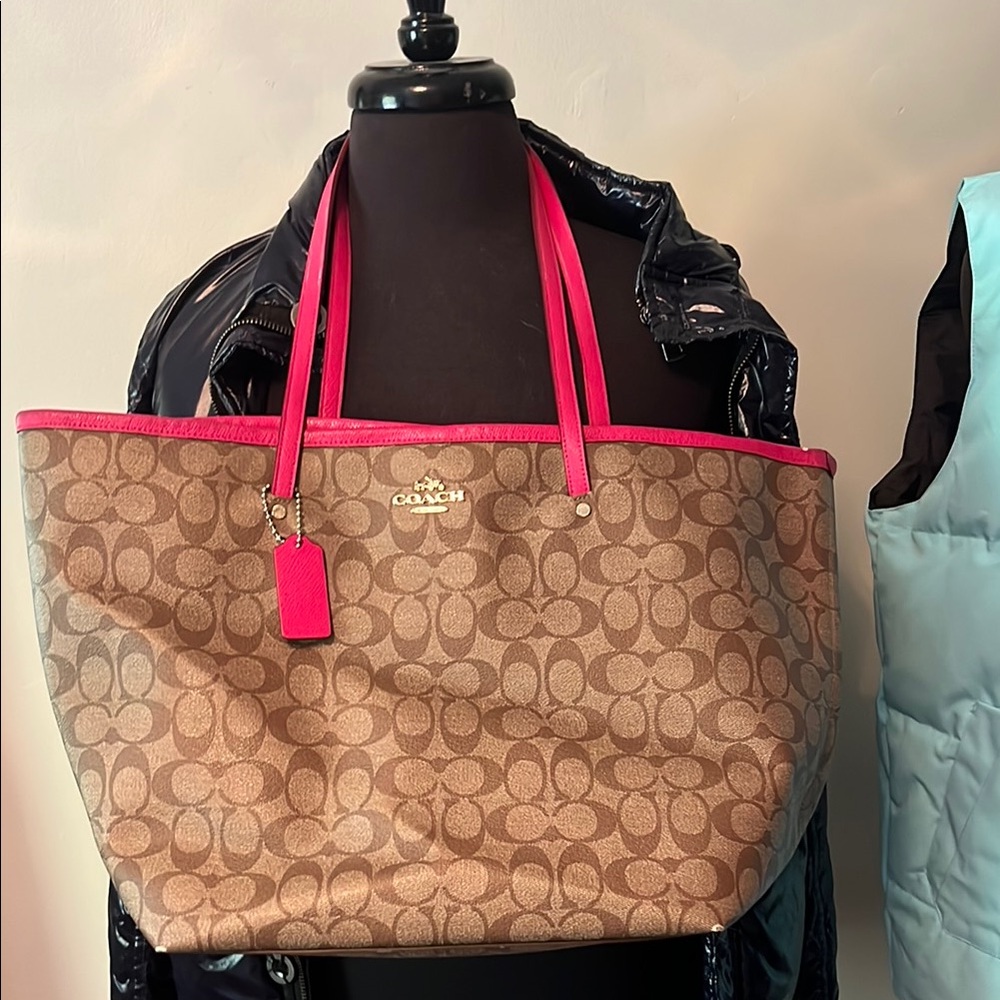 Coach Brown and Pink Monogram Tote Bag